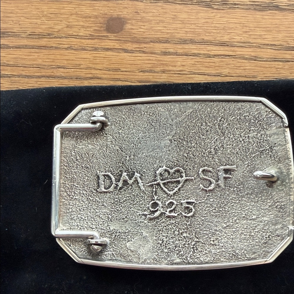 Douglas Magnus Sterling Silver and Turquoise Bull Belt Buckle - Picture 2 of 4